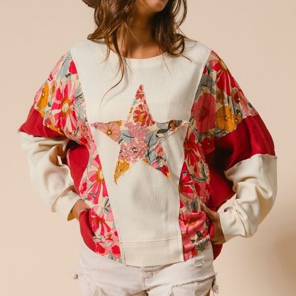 ◇ BiBi Graphic Star Patch Baggy Shirt ColorBlock Detail - Picture 9 of 15